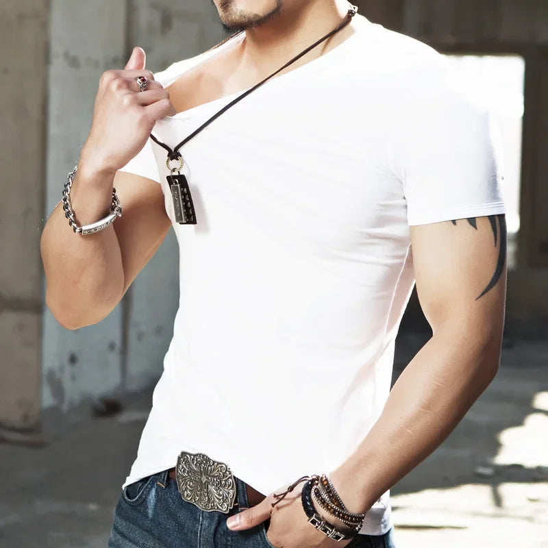 2026 Brand New Men T-Shirt Tops V-neck Short Sleeve Tees Men's Fashion Fitness Hot T-shirt For Male Man T-shirt Size 5XL