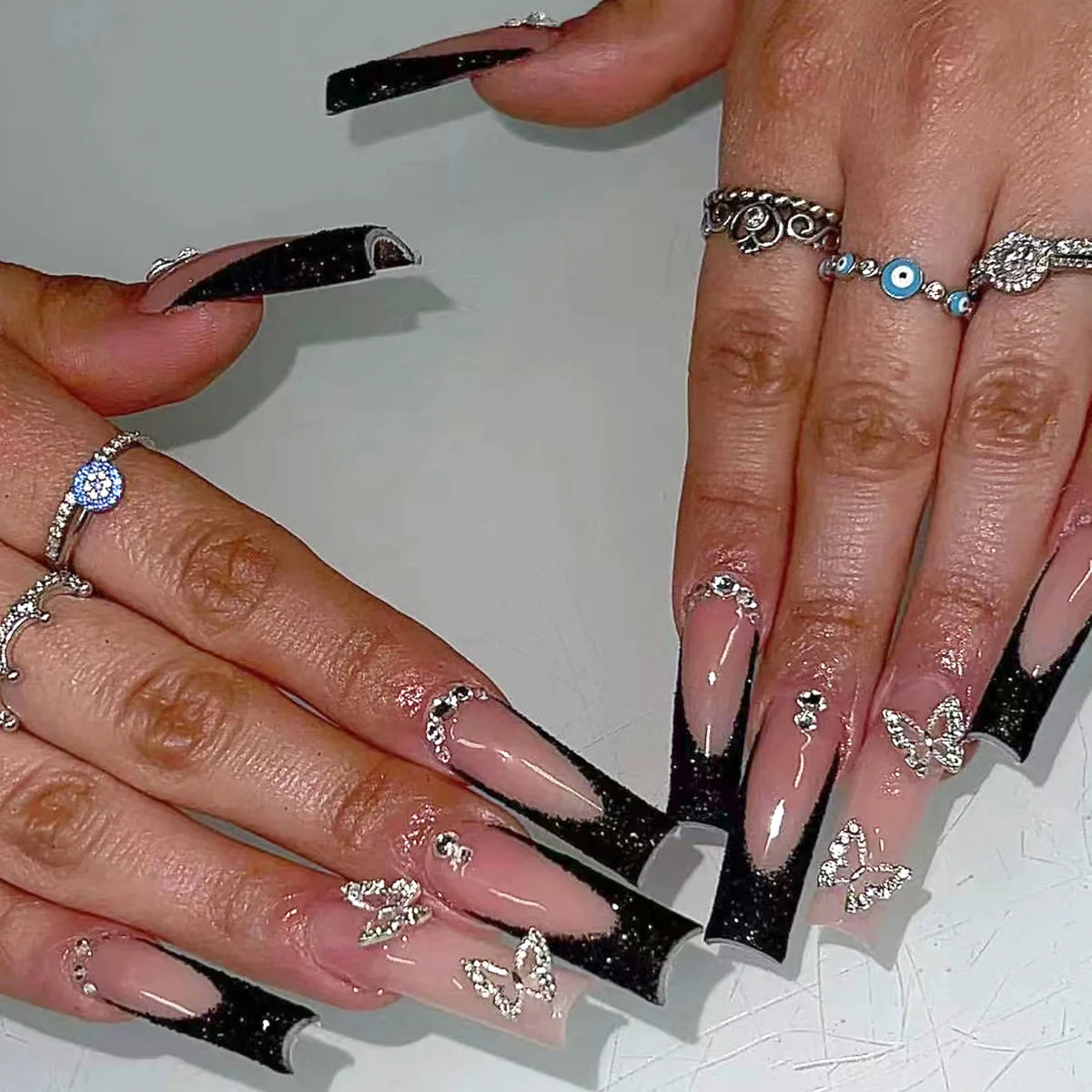 24 faux ongles carrés longs à poser avec imprimé léopard, design français 3D cerise, strass, couvrant entièrement