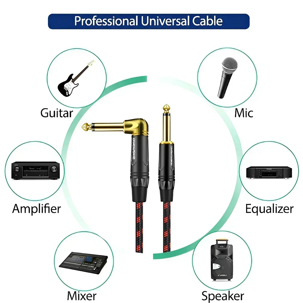 6.35 mm Mono Jack Cable Gold Plated Guitar Cable Male to Male Cotton Braided Instrument Cable for Guitar Bass Keyboard