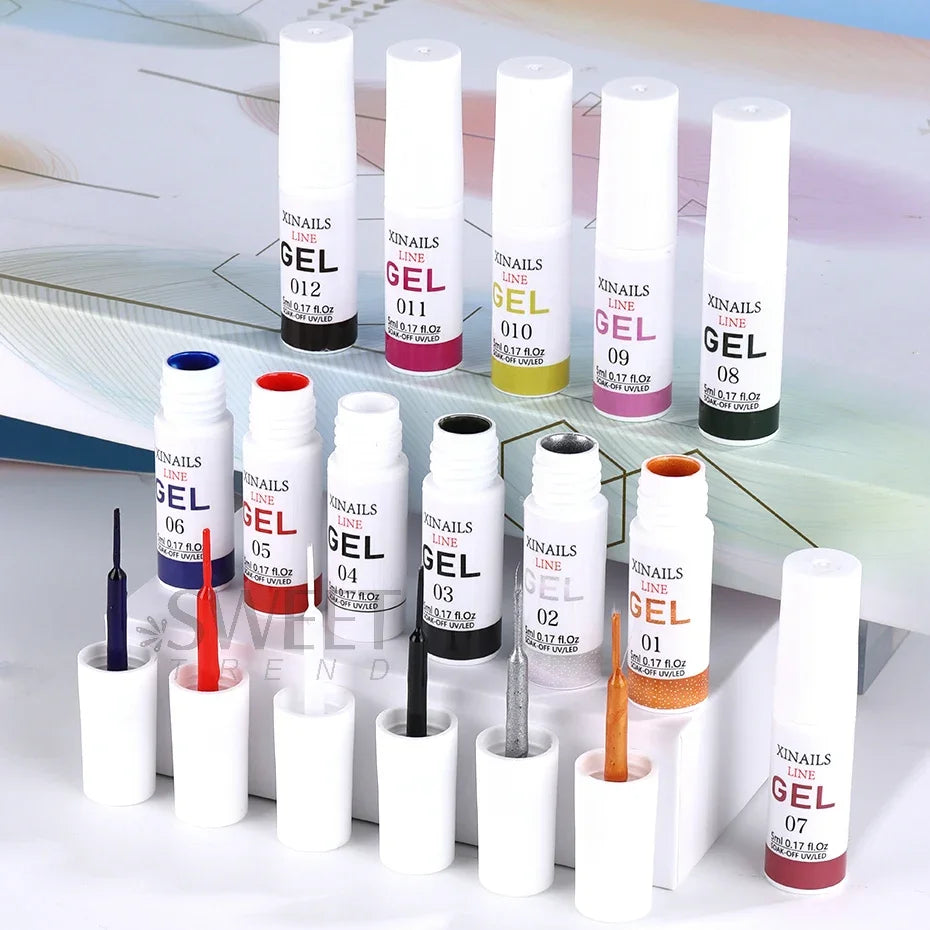Vernis à ongles gel liner 5ml avec pinceau - Fil soie stylo noir blanc, peinture semi-permanente, outils de graffiti pour dessin et manucure