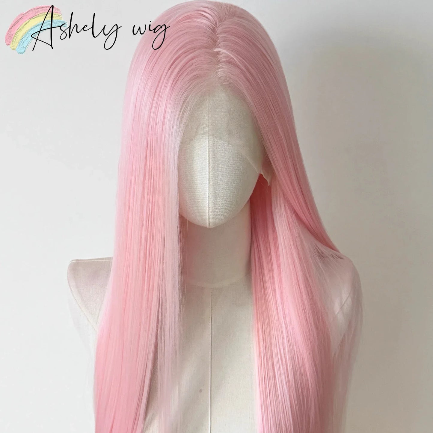 Perruque rose clair pour femmes 13x4 Lace Front, perruque synthétique longue droite de 26 pouces, fibre douce et résistante à la chaleur, perruque cosplay