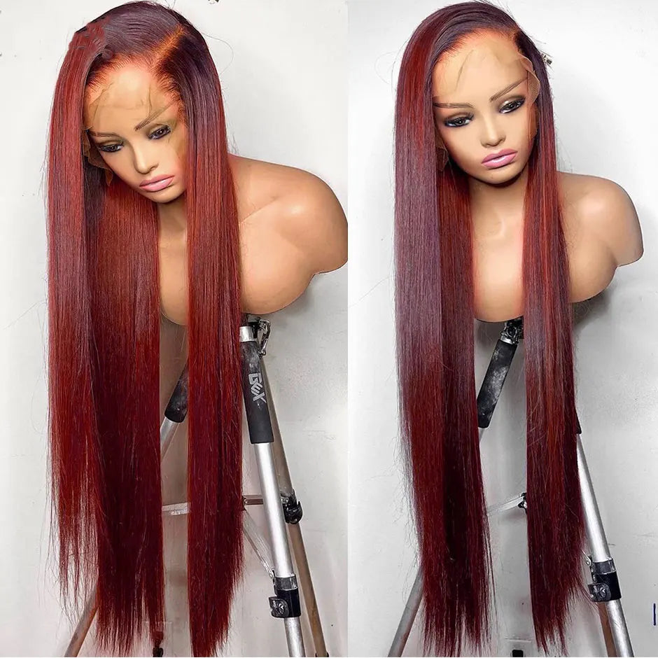Reddish Brown Human Hair Wigs#33 Straight 13x6 Transparent Lace Frontal Wigs For Women Glueless wig human hair ready to wear