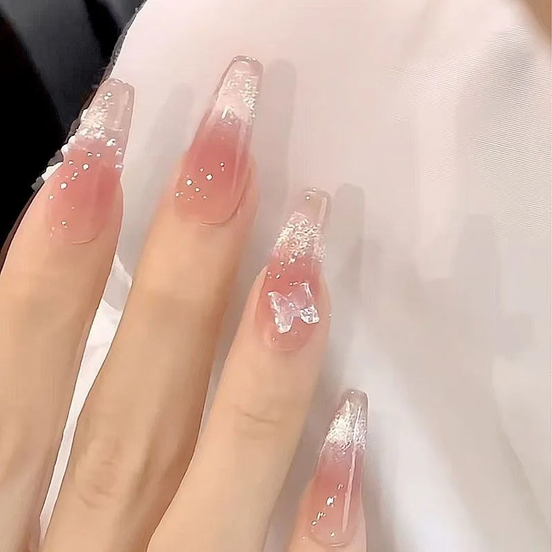 10 pièces d'ongles pressés papillon roses, yeux de chat, blush, faux ongles faits main DIY pour femmes, mariage, fête