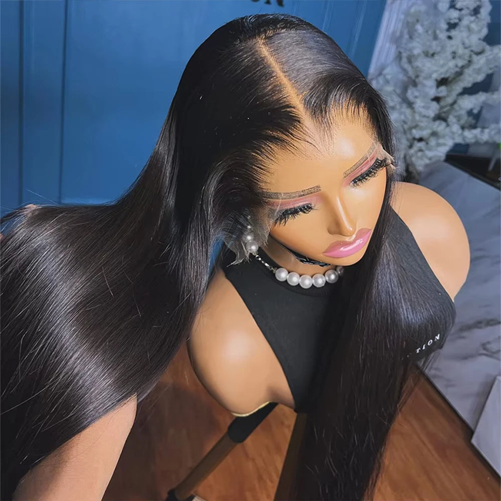 30 40 42 Inch 13x6 HD Bone Straight Raw Human Hair Wigs 250 Density Brazilian Black Lace Frontal Wig Real Human Hairs For Women