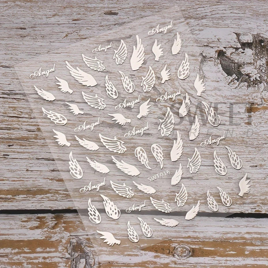 3 pcs Autocollants d'Ongles Bronzing Y2K Ailes d'Ange Étoile Lune Collier Décalcomanies Argent Or Motif Cadenas de la Saint-Valentin Accessoires de Manucure