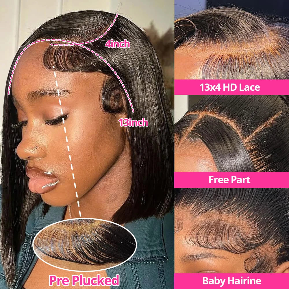 13x6 HD Lace Wig Bone Straight Short Bob Wigs Human Hair Wigs 250% Density Brazilian 13x4 HD Lace Frontal Wig For Women on Sale Promotion Wigs 100% Human Hair Wigs HD Smooth Wig Human Lace Short Cut Original Vietnamese Wigs L