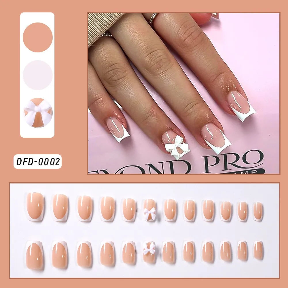 24 pièces ongles en acrylique moyens longs faux ongles amovibles français ensemble de faux ongles à porter couverture complète ballet press-on & 7Y