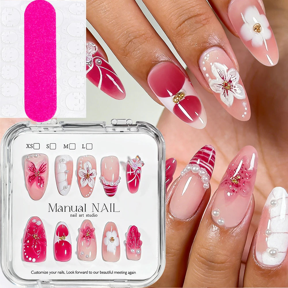 24 pièces ongles faux français cercueil longs rétro fleurs perles caviar design floral doré creux press on Y2k acrylique faux ongles