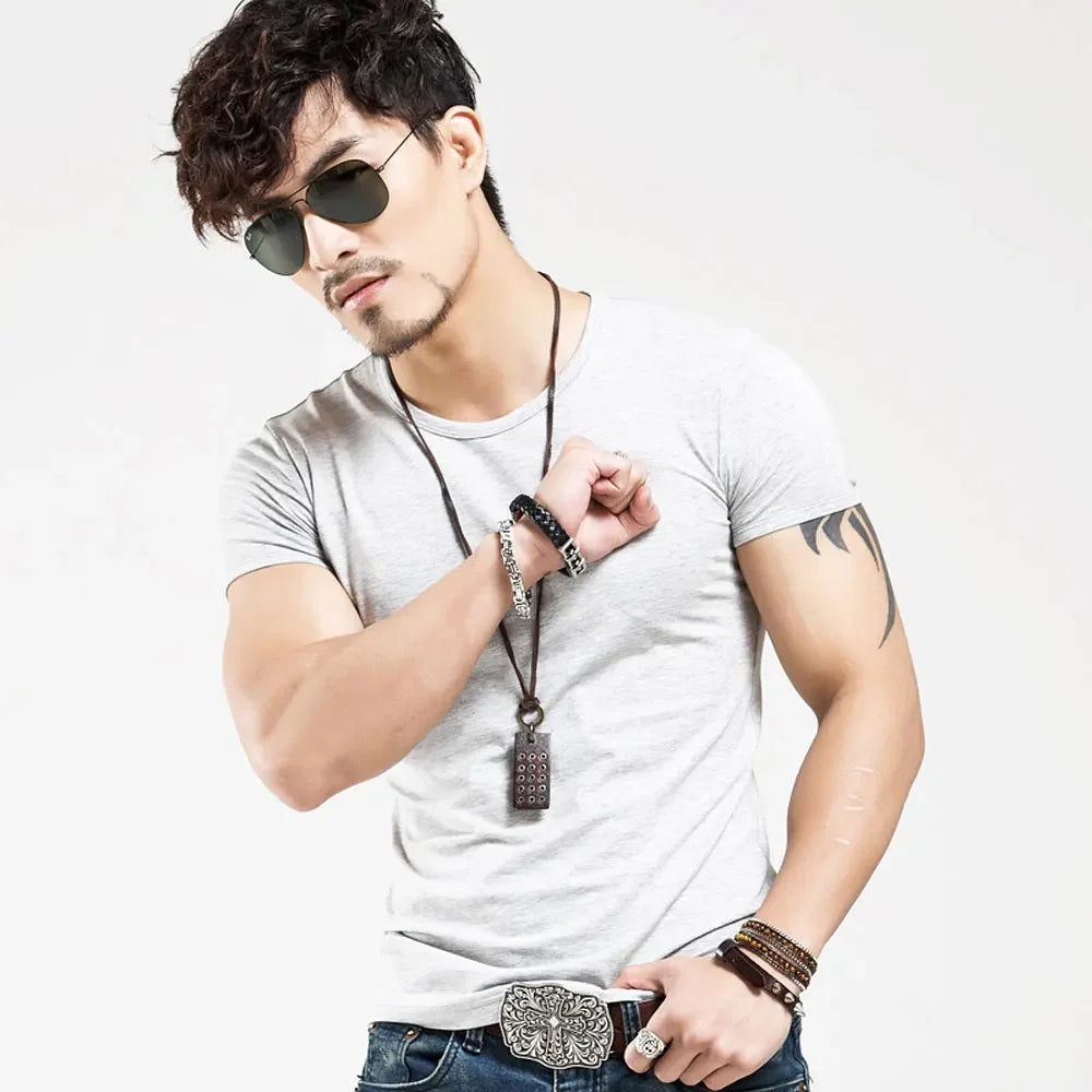 2026 Brand New Men T-Shirt Tops V-neck Short Sleeve Tees Men's Fashion Fitness Hot T-shirt For Male Man T-shirt Size 5XL