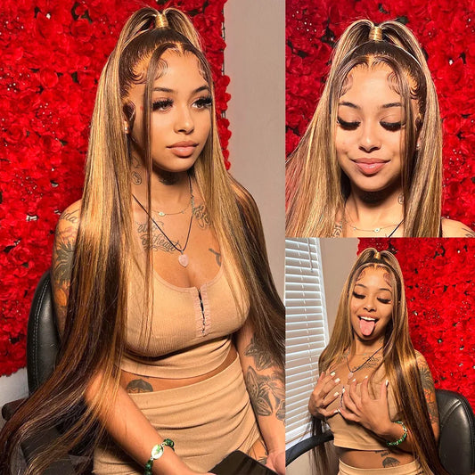 13x6 Lace Highlight Blonde Colored Human Hair Lace Frontal Wigs Straight Tuneful 13x6 HD Transparent Lace Front Human Hair Wigs