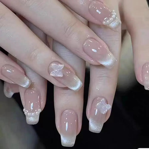 10 pièces d'ongles pressés papillon roses, yeux de chat, blush, faux ongles faits main DIY pour femmes, mariage, fête