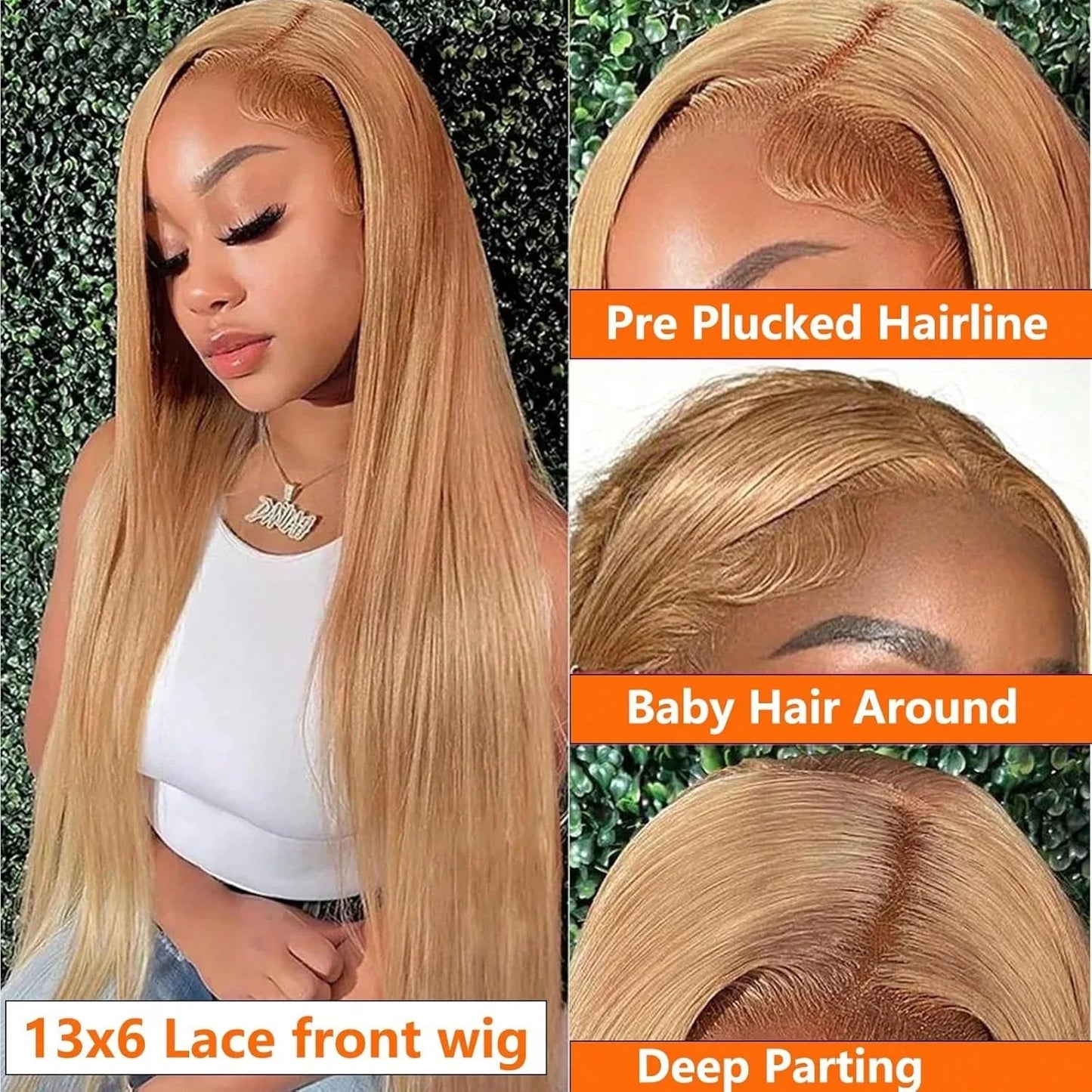 13x6 Honey Blonde Straight HD Lace Human Hair Wig 250 Density 13x6 Brazilian Bone HD Lace Frontal Human Hair Wigs for Women