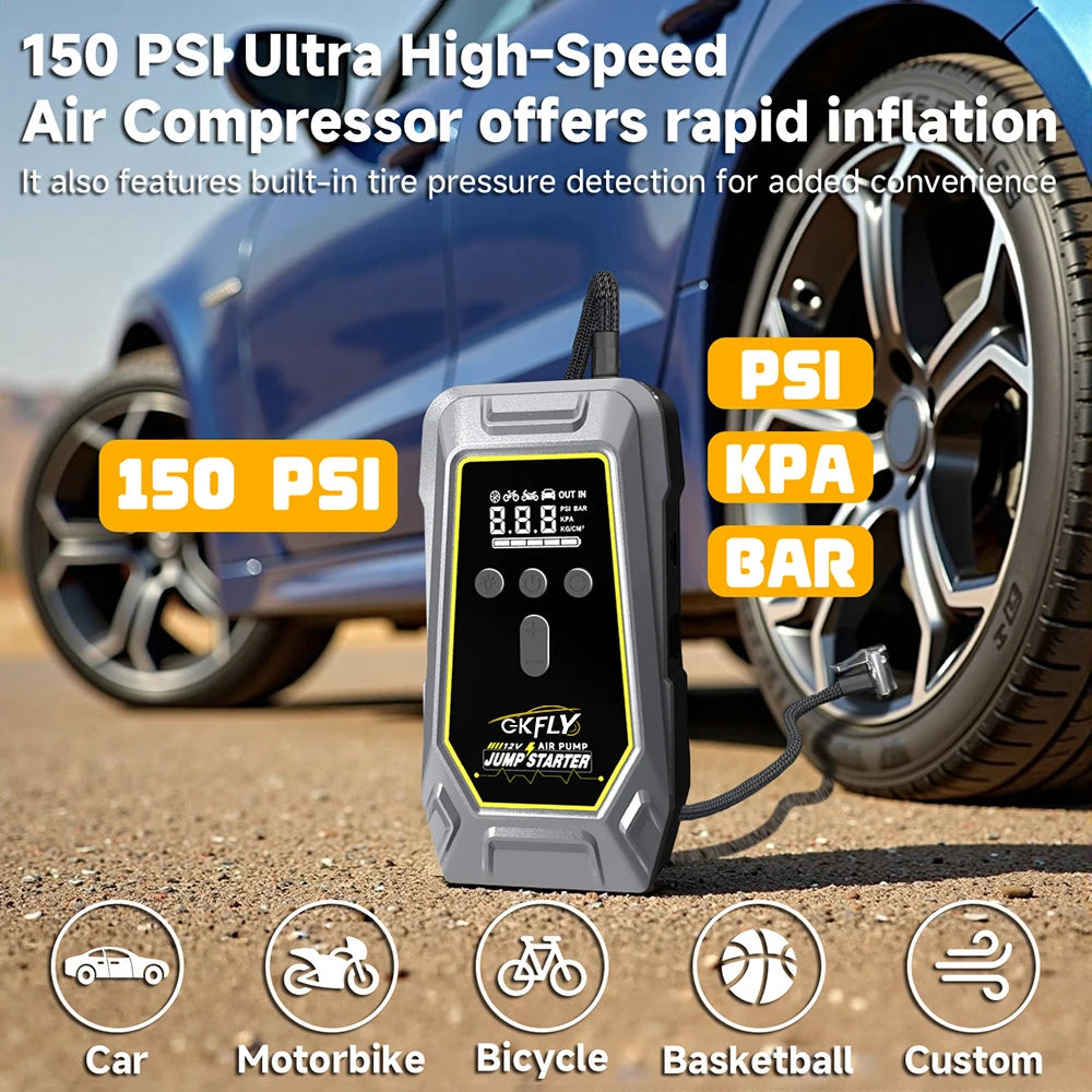 GKFLY 4000A 7000A Car Jump Starter Air Compressor LCD Screen Portable Booster Charger Powerful Car Battery Starting Device