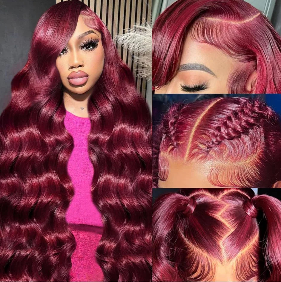 34 Inch 99j Burgundy Lace Front Wigs Human Hair Red Burgundy Wig 250 Density 13x4 Body Wave Lace Front Human Hair Wigs For Women