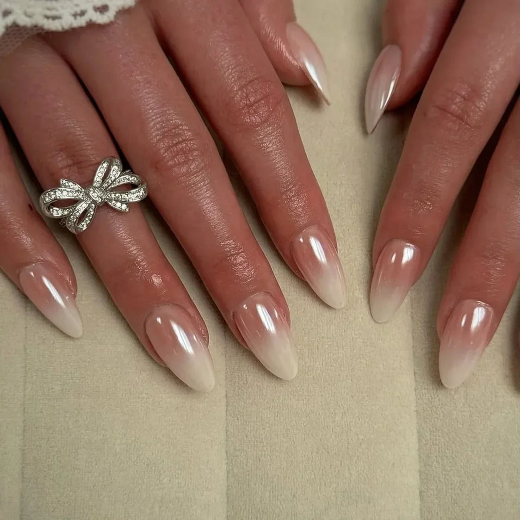 Noir Aurore Blanche Nacré Brillant Couleur Unie Faux Ongles Art Ongles Pointus Fausse Ongle Charme Pointe Ongles à Presser Outil de Manucure