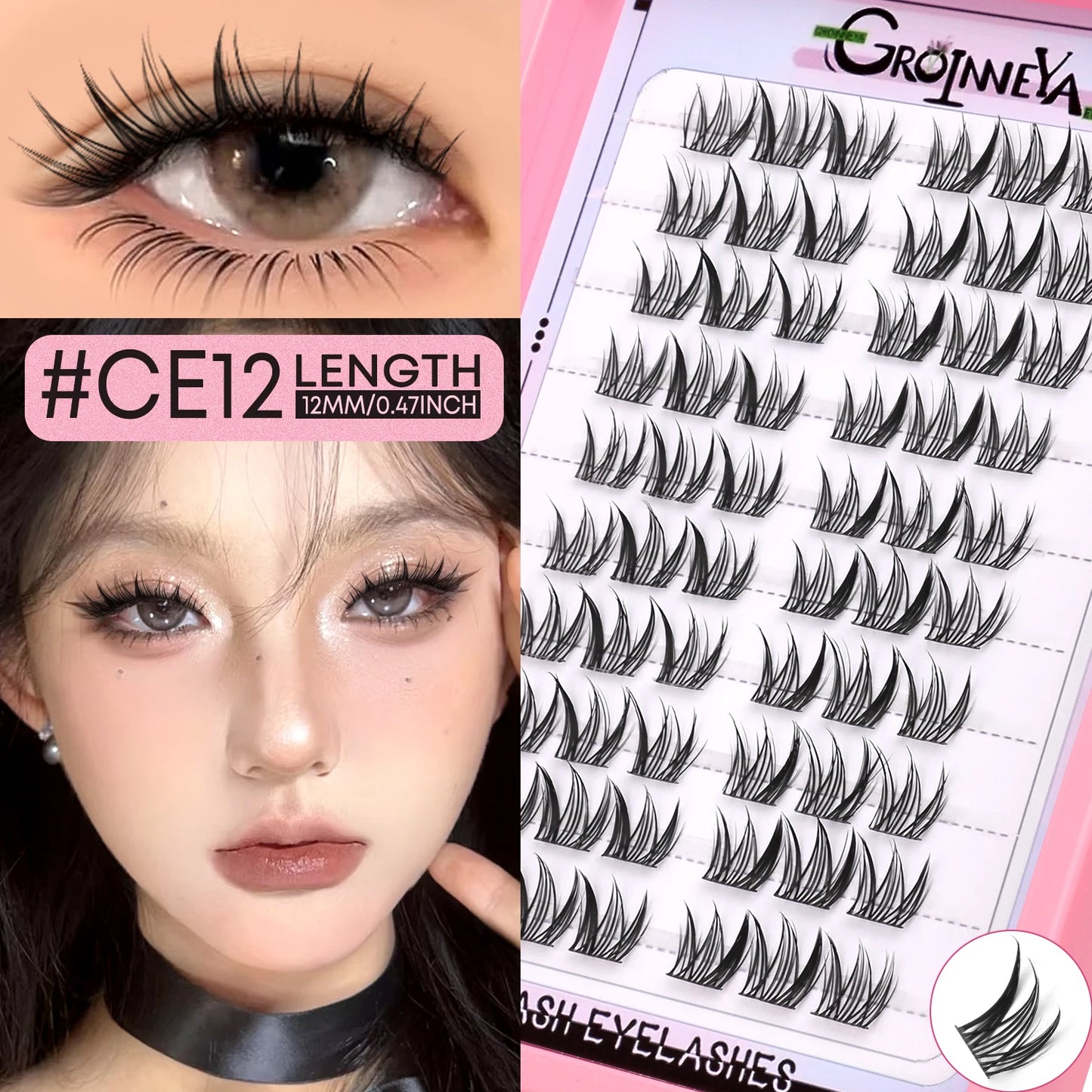GROINNEYA Eyelashes Clusters Natural Eyelash extension Cluster Lashes Volume Manga Clusters Natural Look Makeup