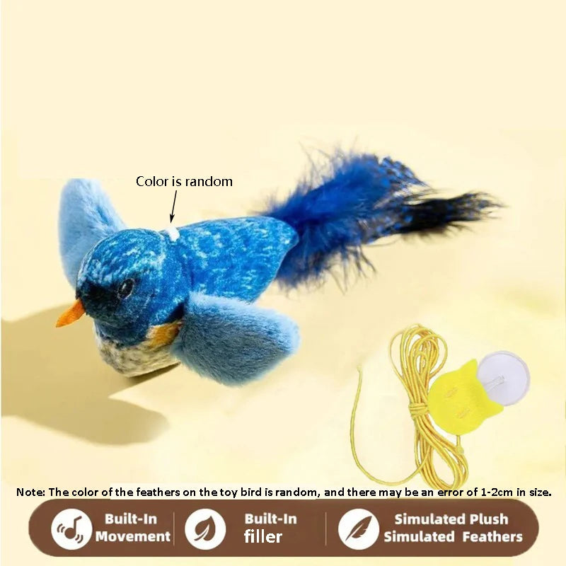 The pet cat toy emulates the sound of a bird to amuse the cat, with an elastic rope to relieve boredom and resist scratching and biting.