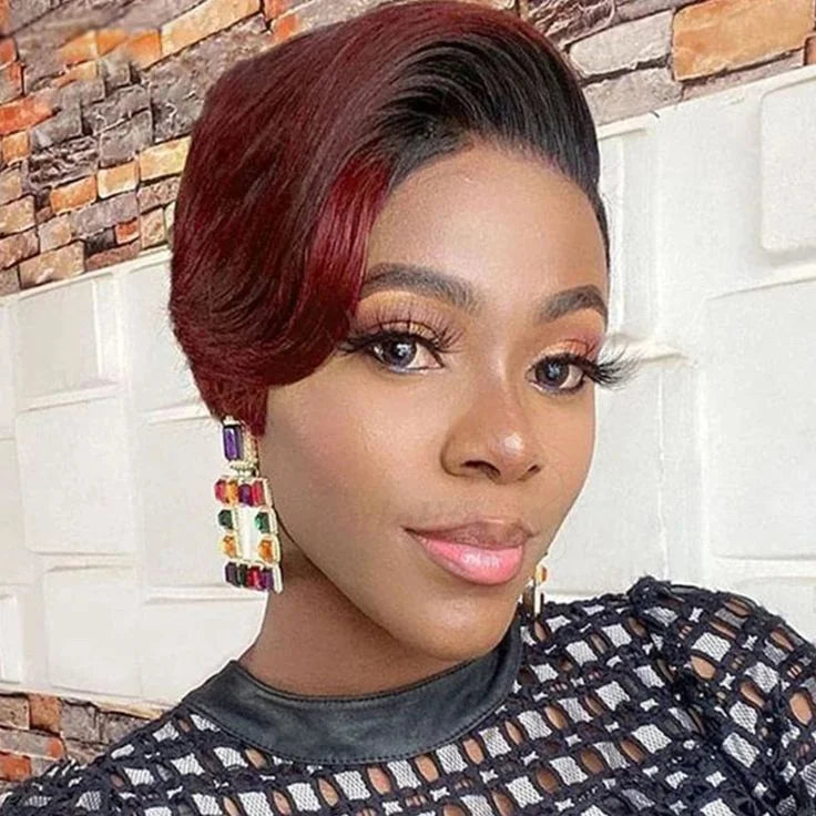 OmbreT1B/99J Short Pixie Cut malaysianRemy Human Hair Wigs To Wear Glueless Straight Hair Perruques Bob Court Cheveux Humains