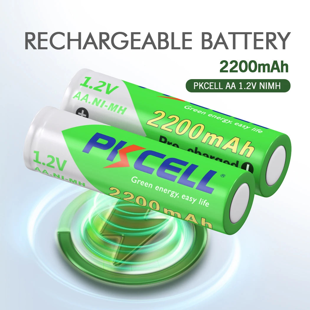 8-Pack PKCELL AA Battery 2200mAh AA Rechargeable Battery 1.2V NI-MH Batteries and 2-Pack Battery Box for Mouse Remote Control Toys