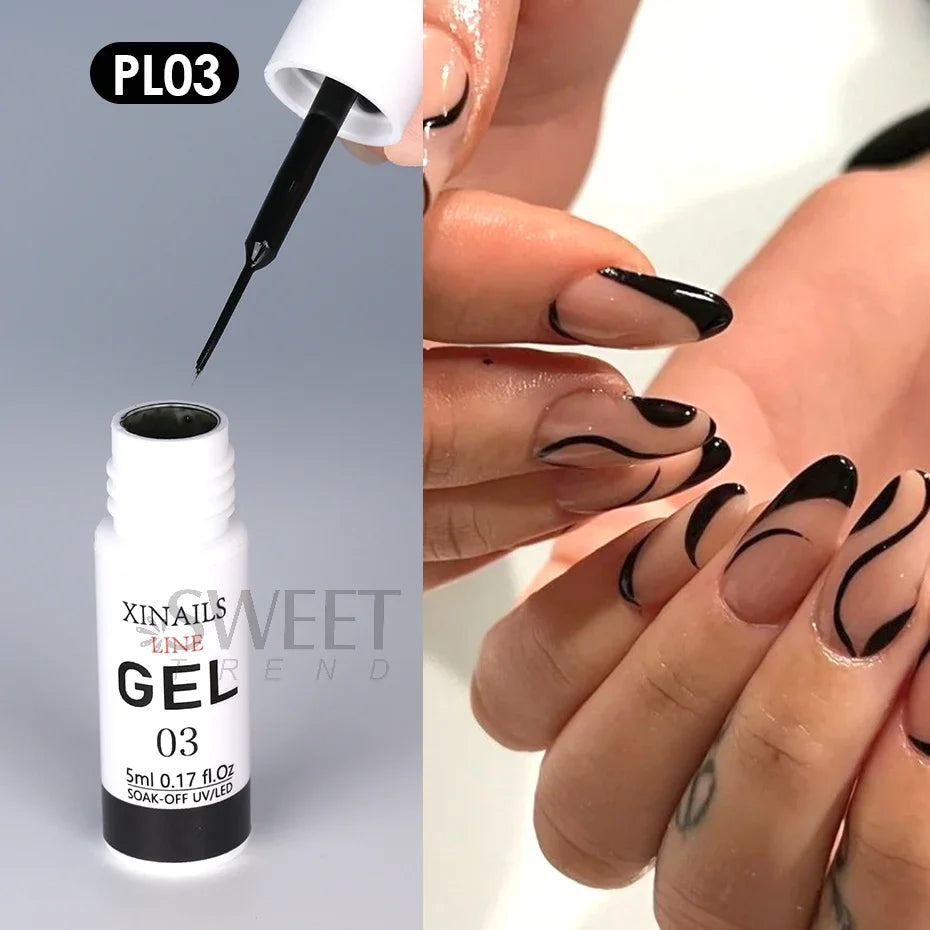 Vernis à ongles gel liner 5ml avec pinceau - Fil soie stylo noir blanc, peinture semi-permanente, outils de graffiti pour dessin et manucure
