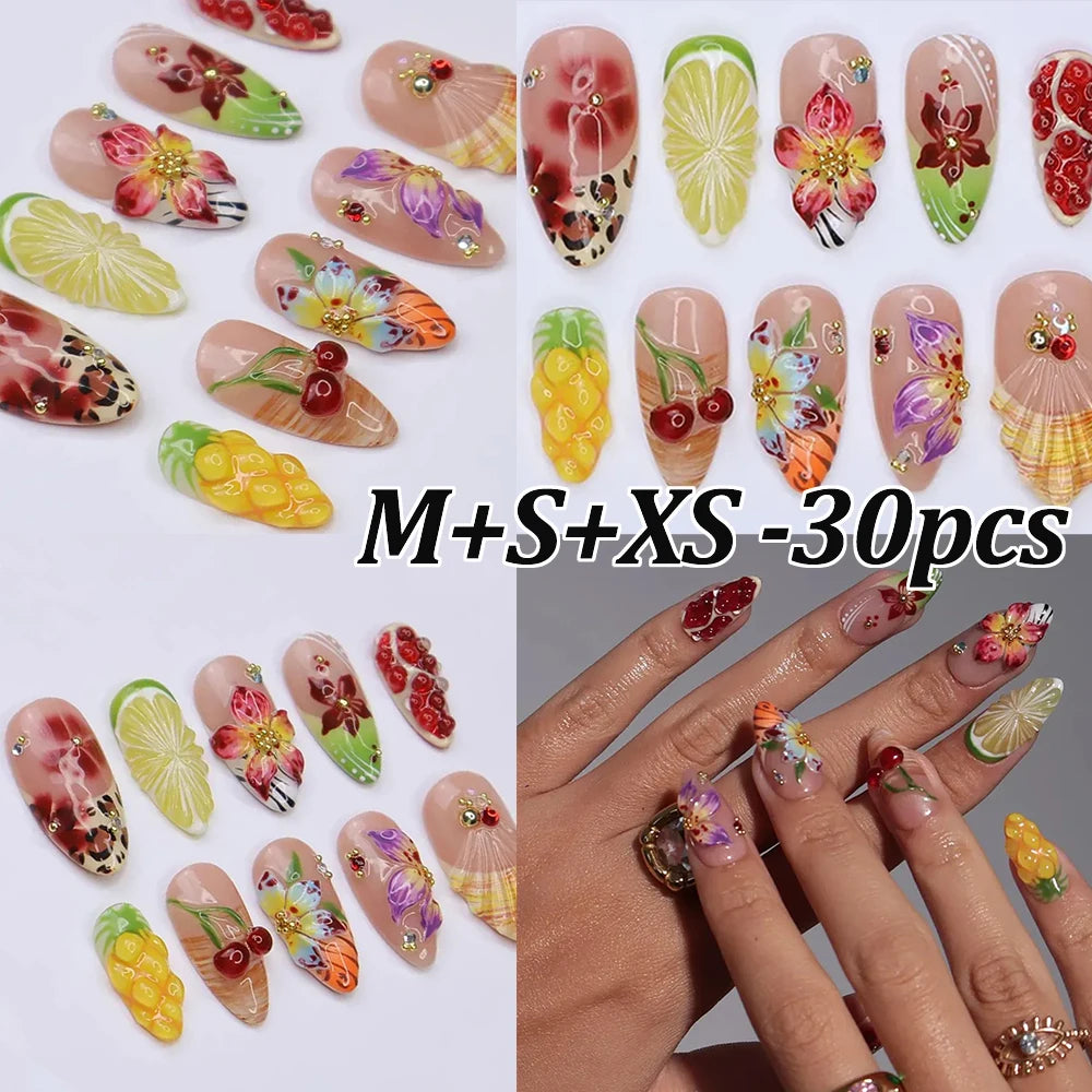 24 pièces ongles faux français cercueil longs rétro fleurs perles caviar design floral doré creux press on Y2k acrylique faux ongles
