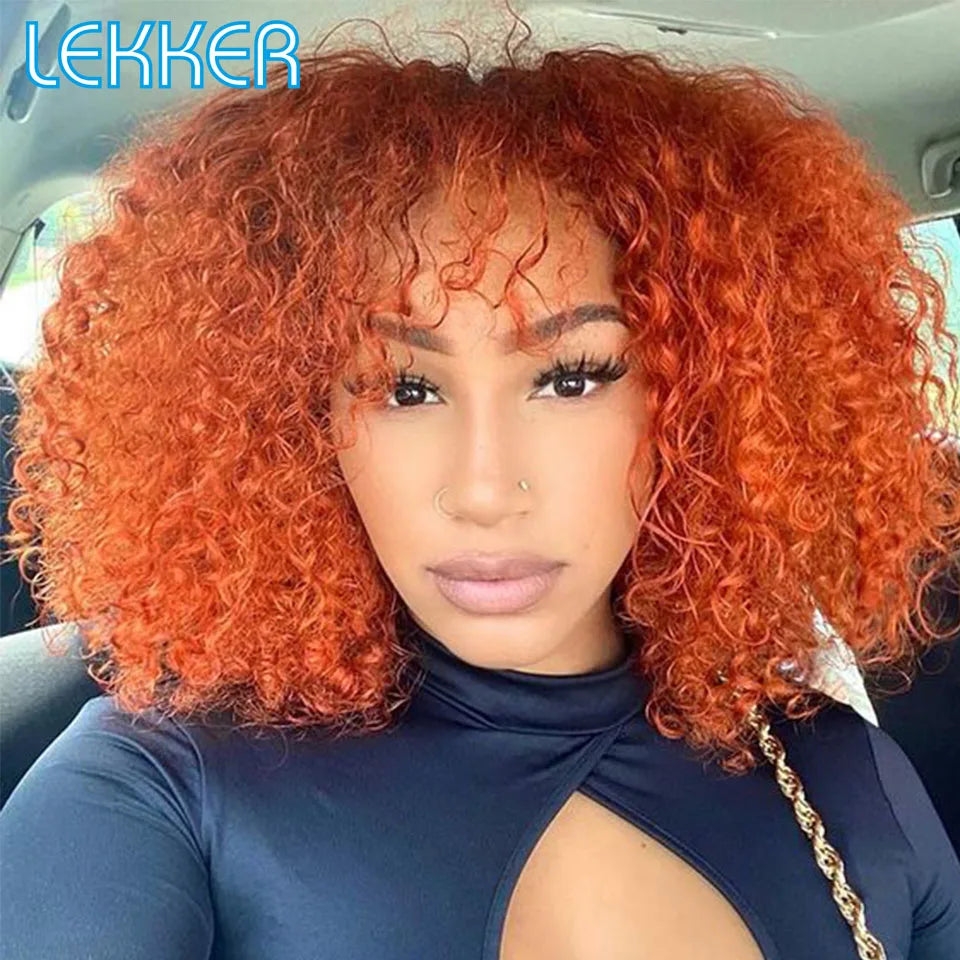 Perruque courte pixie afro bouclée kinky colorée humains pour femmes, cheveux brésiliens Remy, ombré marron en promotion gingembre