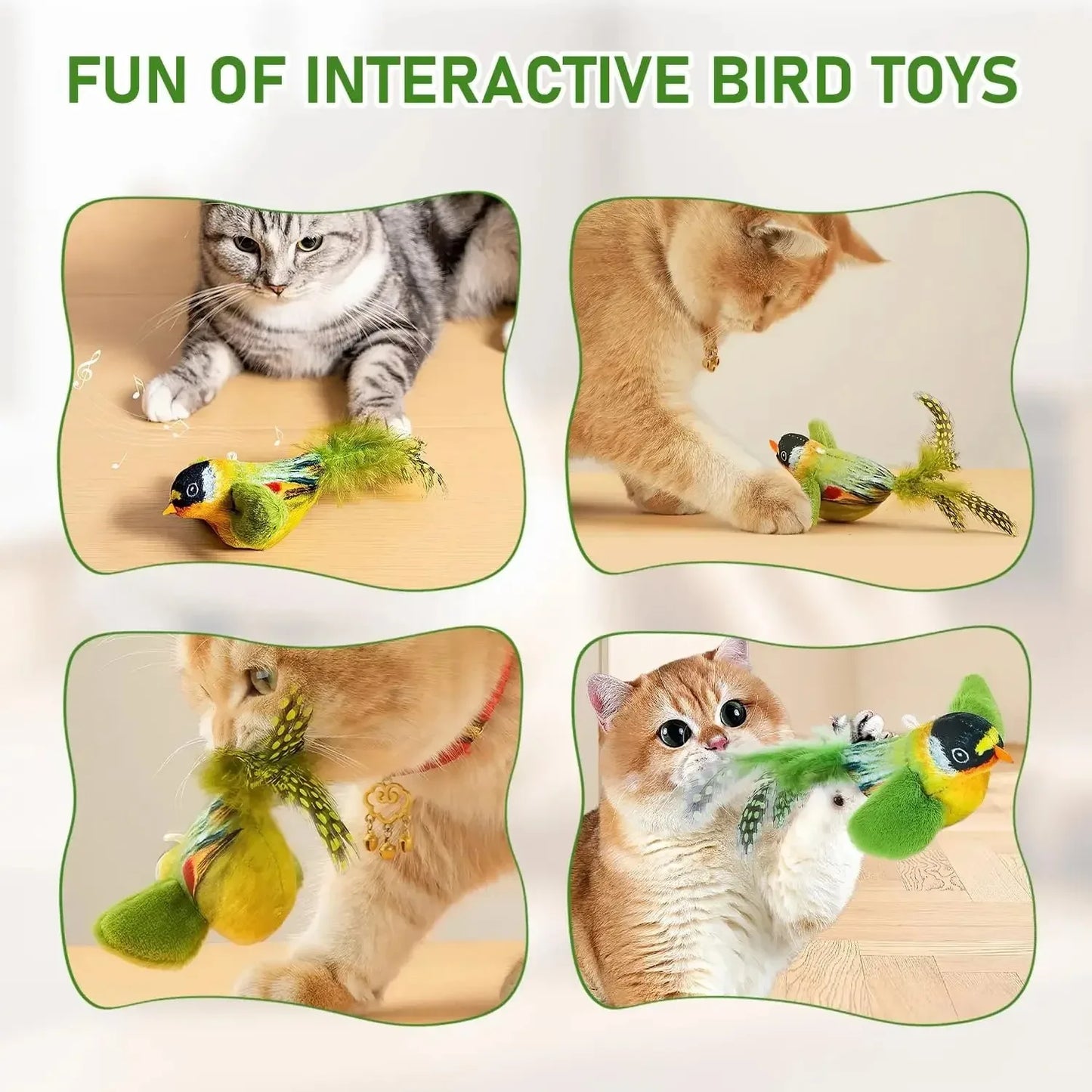 The pet cat toy emulates the sound of a bird to amuse the cat, with an elastic rope to relieve boredom and resist scratching and biting.