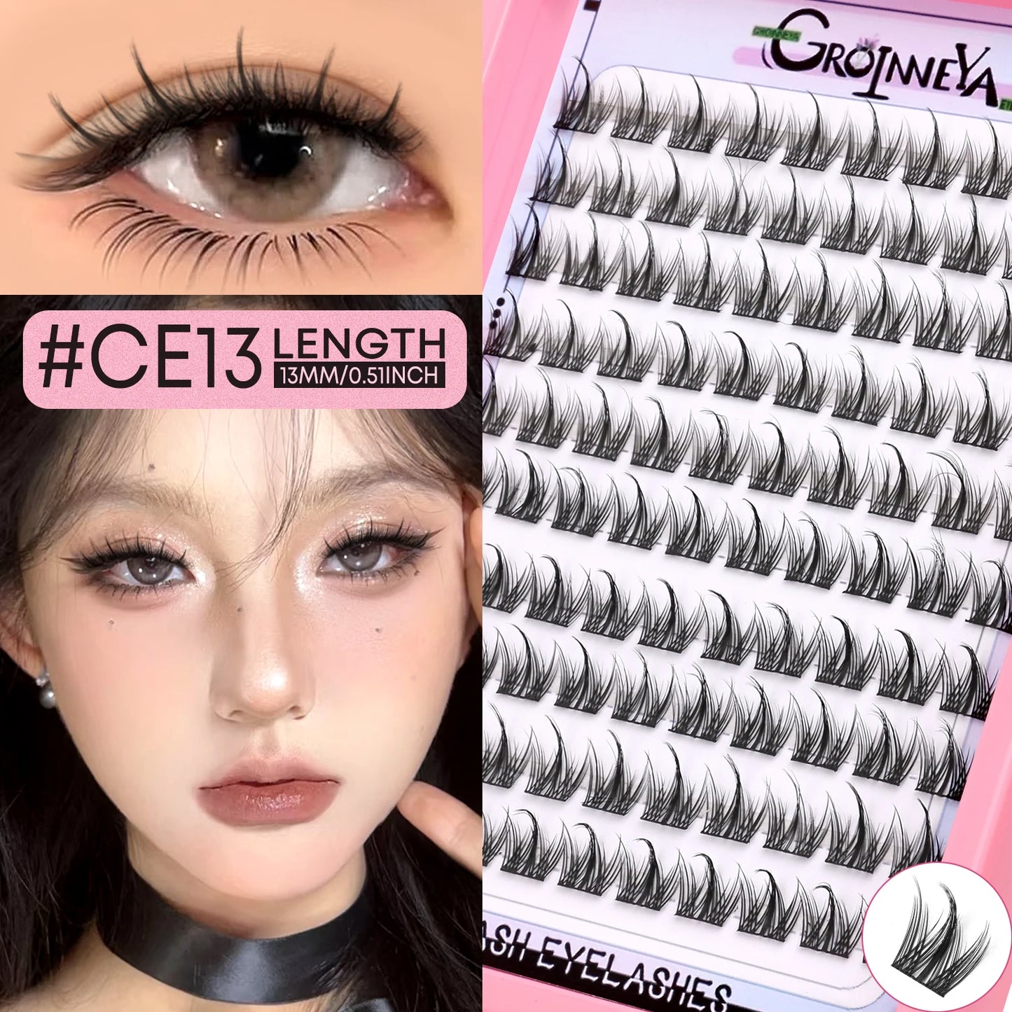 GROINNEYA Eyelashes Clusters Natural Eyelash extension Cluster Lashes Volume Manga Clusters Natural Look Makeup