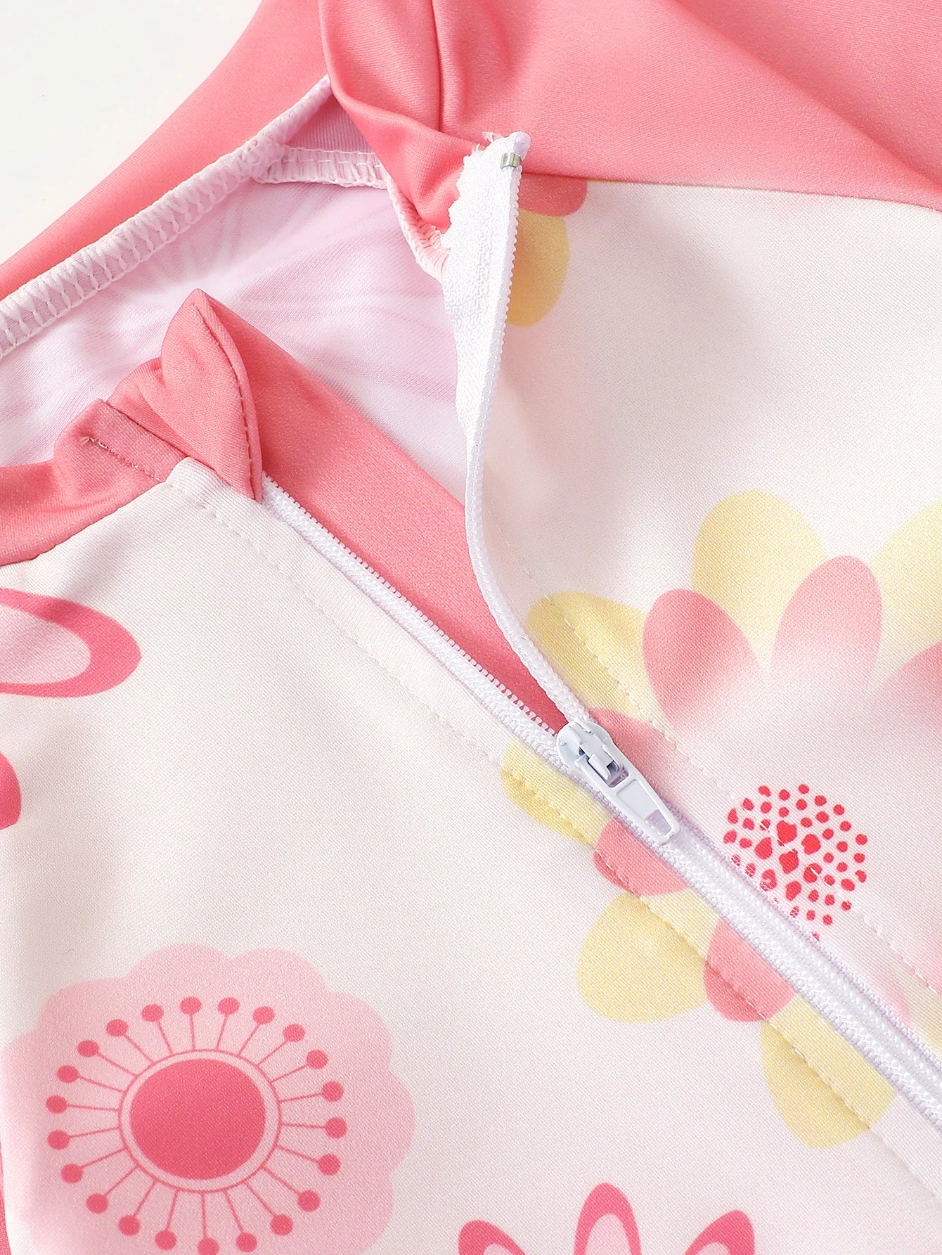 Baby Girl Summer Cute Flower Long Sleeve Onesie Swimsuit with Sun Hat Infant Swimming Suit with UV Protection