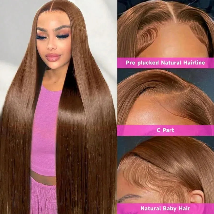 Chocolate Brown Straight Wig 13x4 Lace Front Brazilian Human Hair Wigs Pre Plucked With Baby Hair