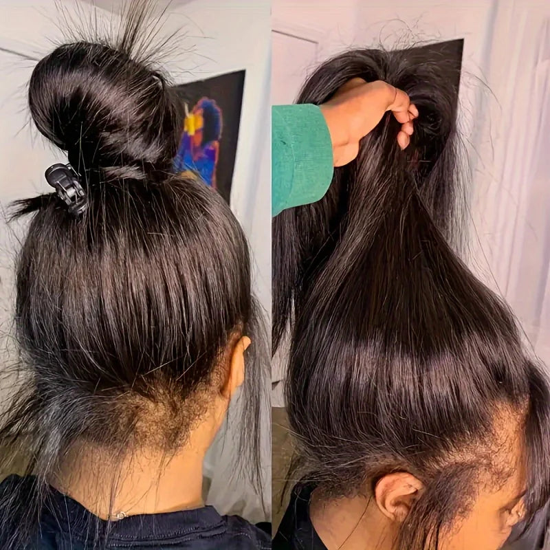 360 Straight Lace Frontal Wig Glueless Pull-and-Go Wig Drawstring Human Hair 250 Density Hidden Strap Invisible Lace Wig Pre-Plucked