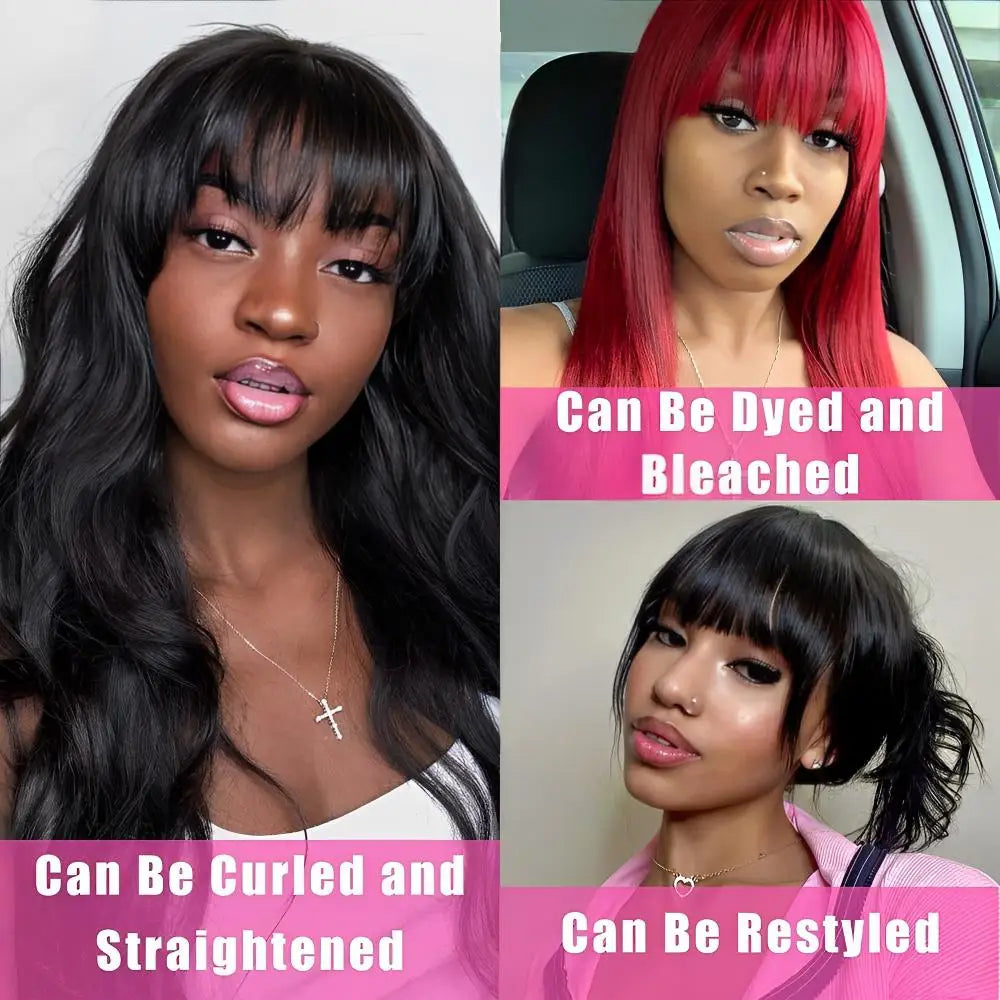 Peruvian Straight Human Hair Wig With Bangs Full Machine Made Wig 250% Density Perruques Cheveux Humains Cheap On Sale Clearance