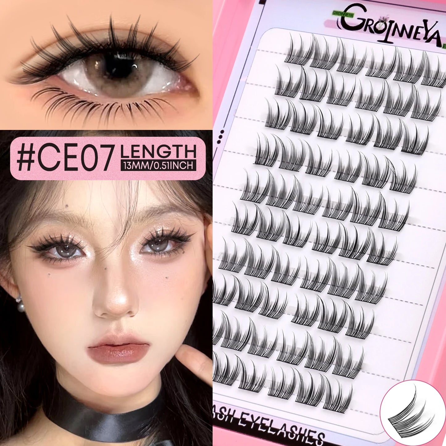 GROINNEYA Eyelashes Clusters Natural Eyelash extension Cluster Lashes Volume Manga Clusters Natural Look Makeup