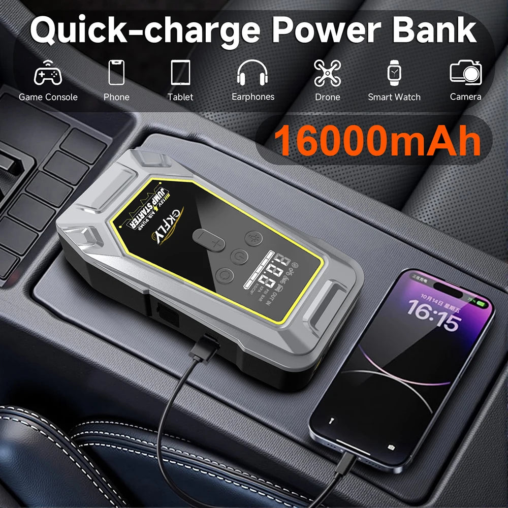 GKFLY 4000A 7000A Car Jump Starter Air Compressor LCD Screen Portable Booster Charger Powerful Car Battery Starting Device