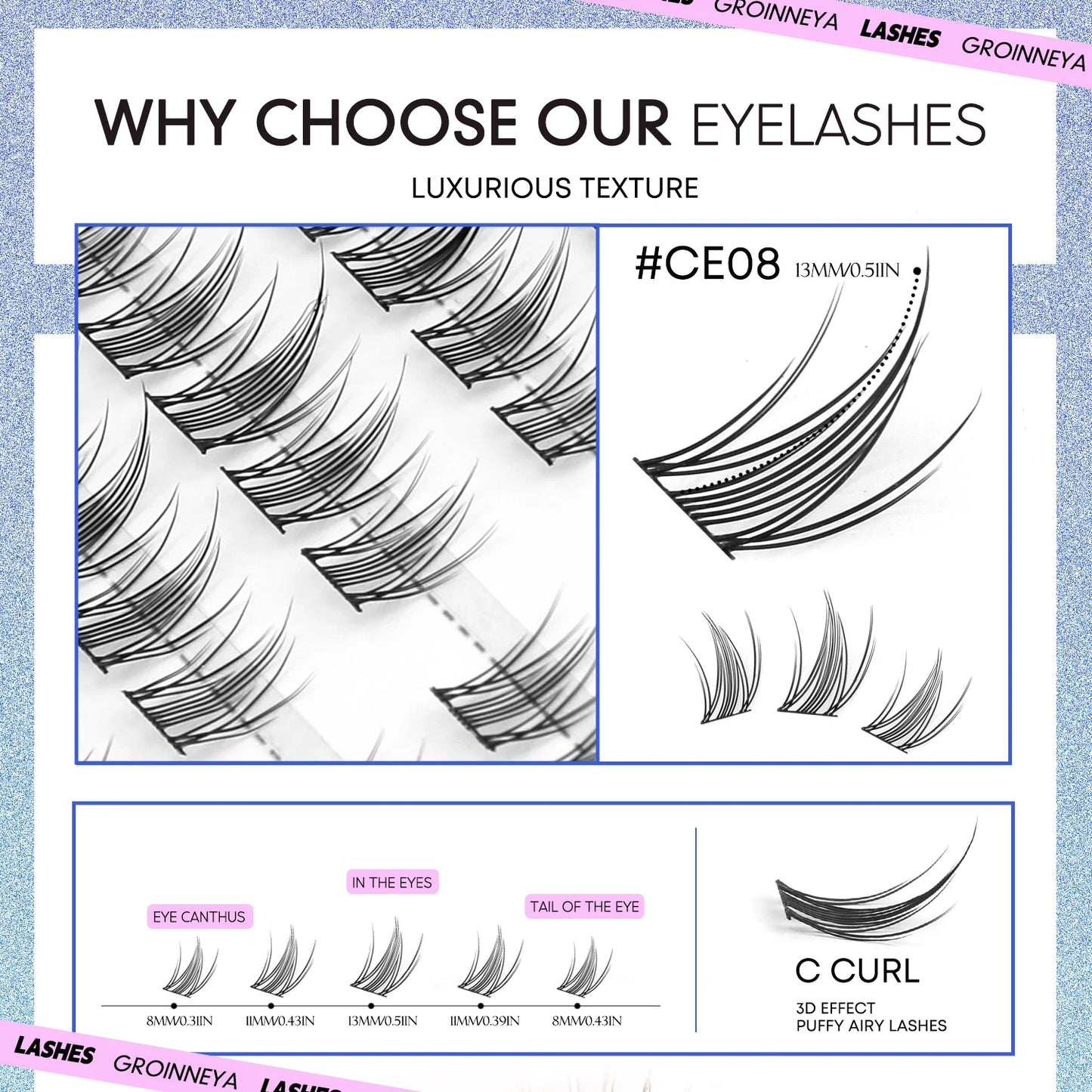 GROINNEYA Eyelashes Clusters Natural Eyelash extension Cluster Lashes Volume Manga Clusters Natural Look Makeup