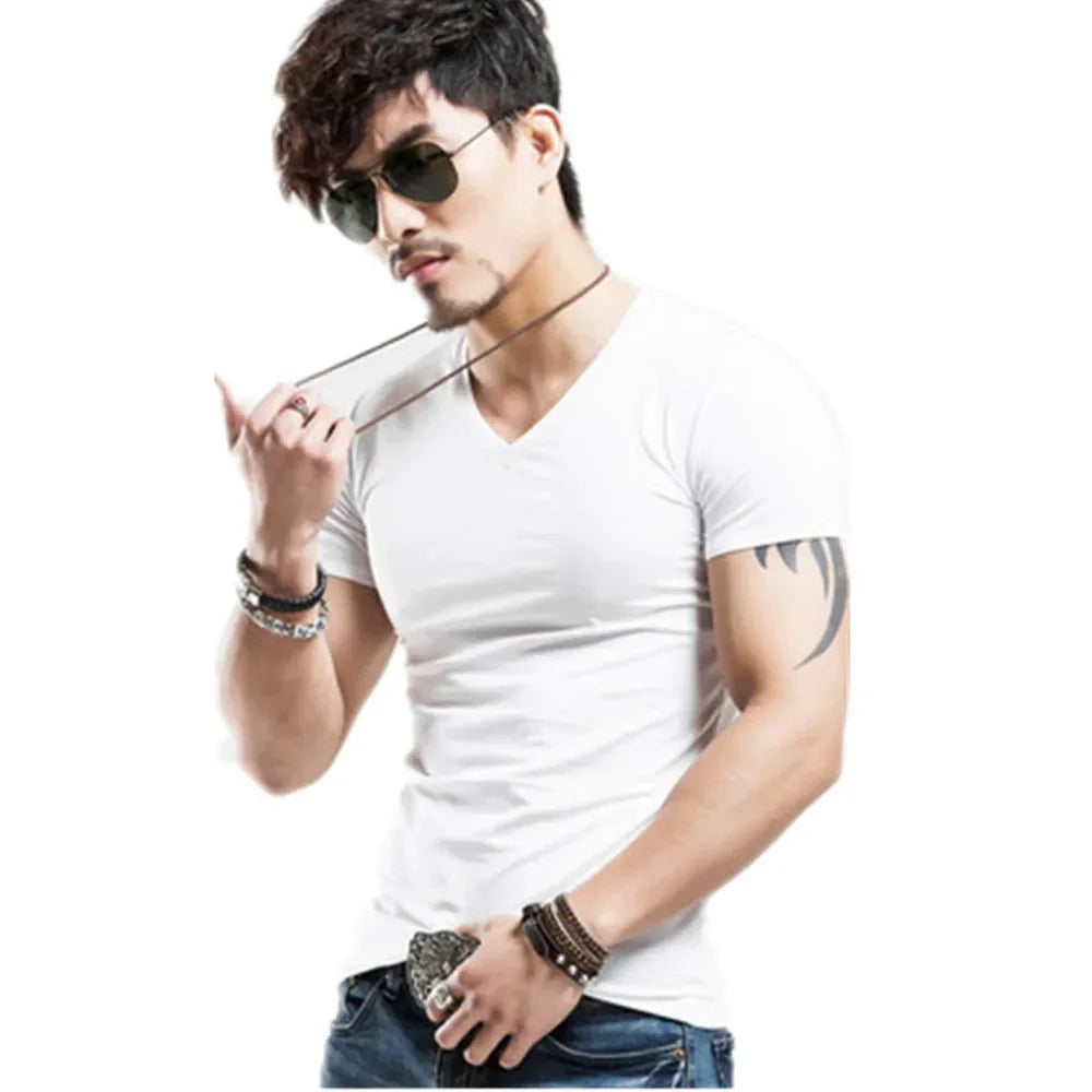 2026 Brand New Men T-Shirt Tops V-neck Short Sleeve Tees Men's Fashion Fitness Hot T-shirt For Male Man T-shirt Size 5XL