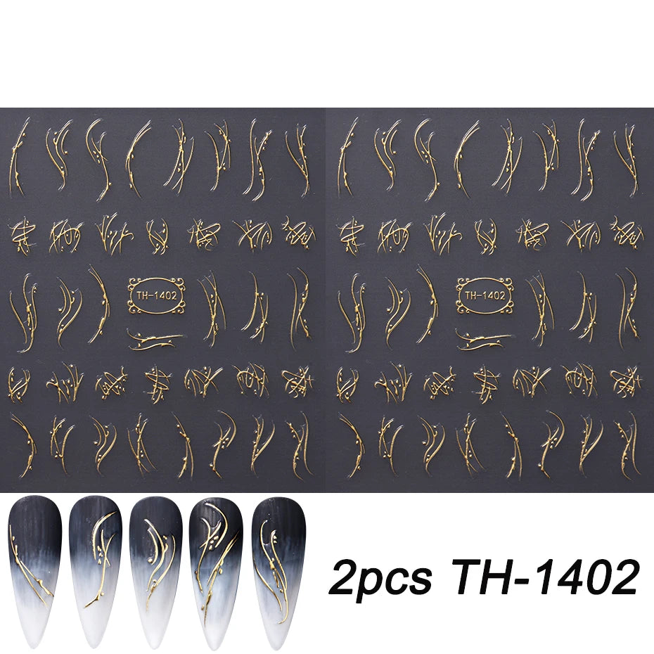 2 pcs Autocollants d’Art d’Ongles Ligne Française Dorée Rayures Irrégulières Décalques d’Ongles Auto-adhésifs Charms Slider Accessoires de Manucure