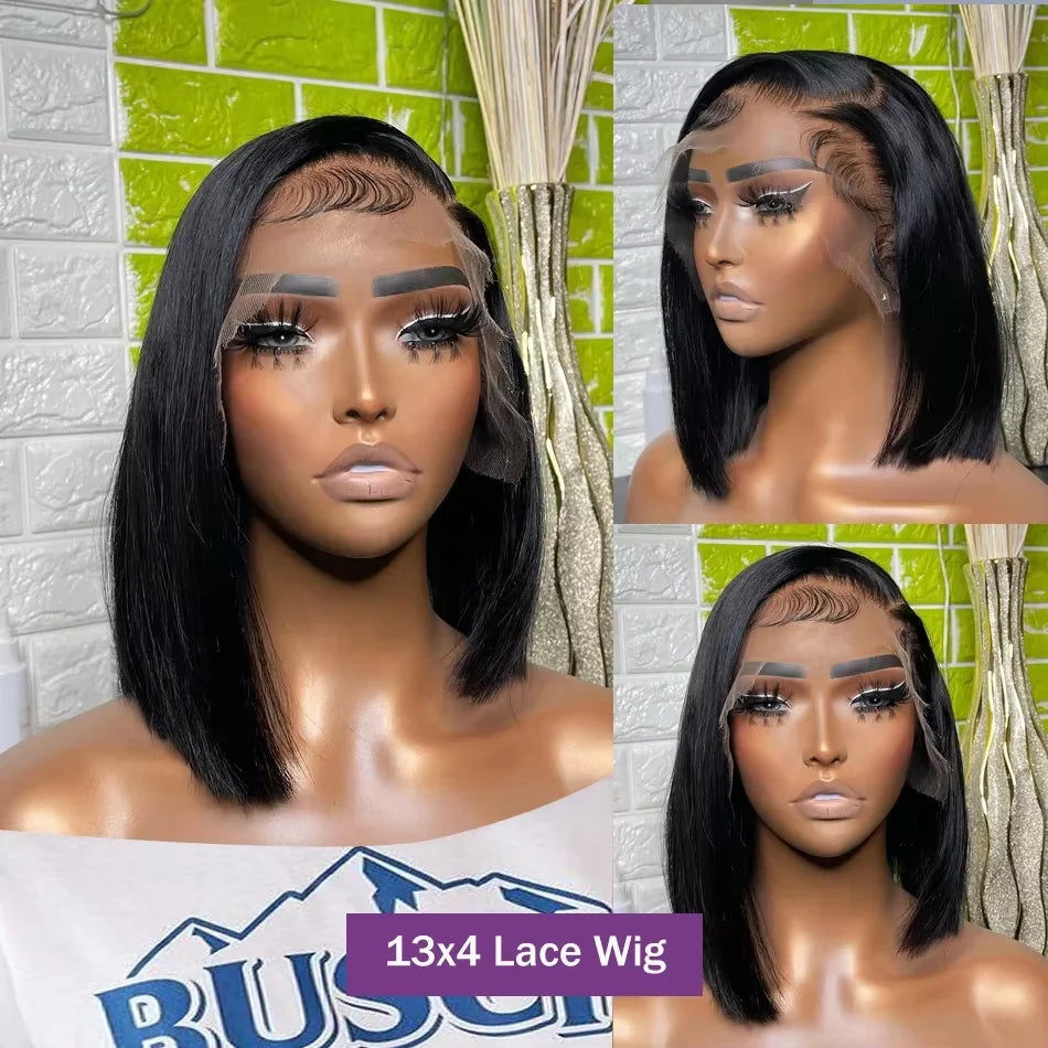 Perruques à lacets 4x4 13x4 en cheveux humains lisses comme des os, perruque bob courte pas chère, perruques frontales en dentelle brésilienne pré-épilées 100% cheveux humains