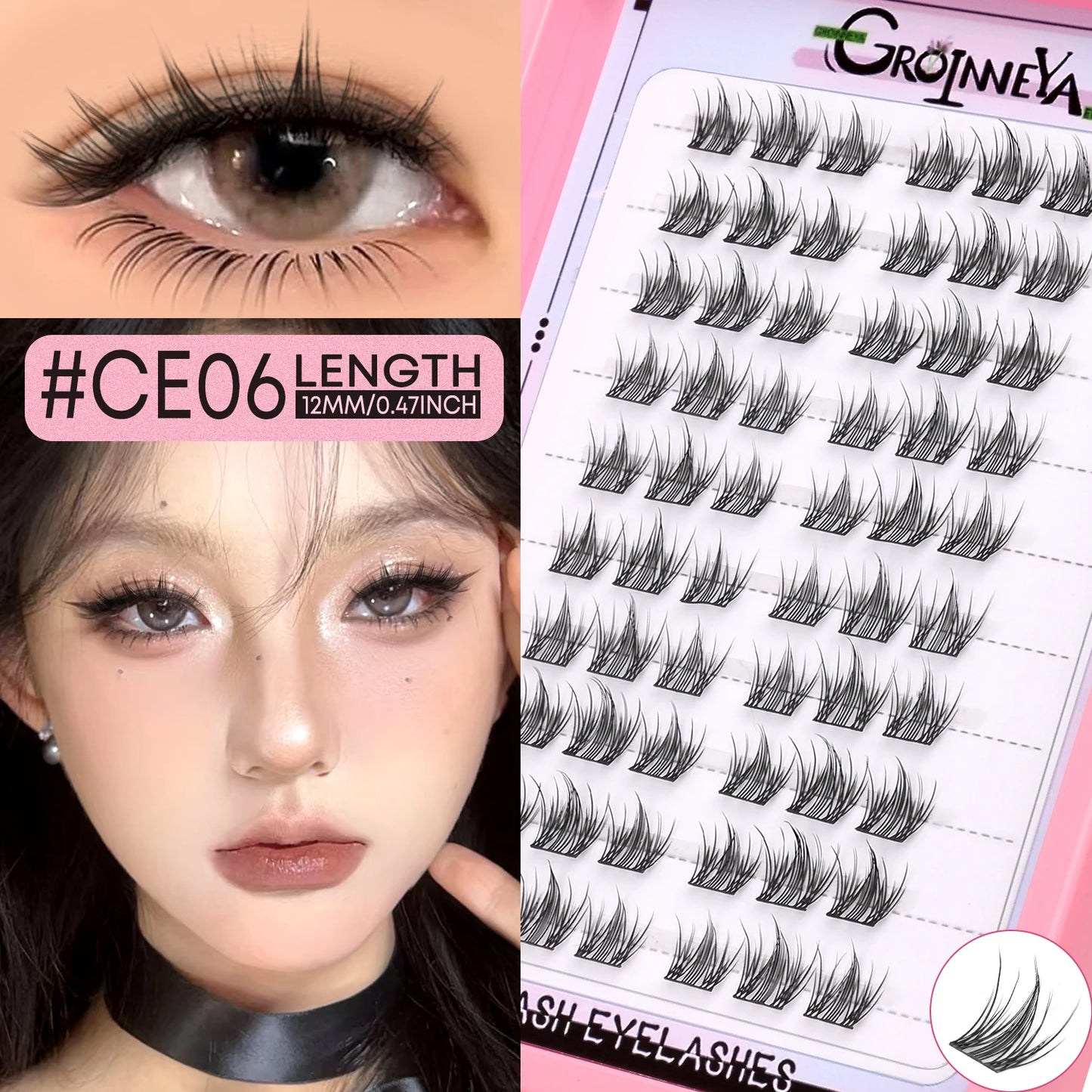 GROINNEYA Eyelashes Clusters Natural Eyelash extension Cluster Lashes Volume Manga Clusters Natural Look Makeup