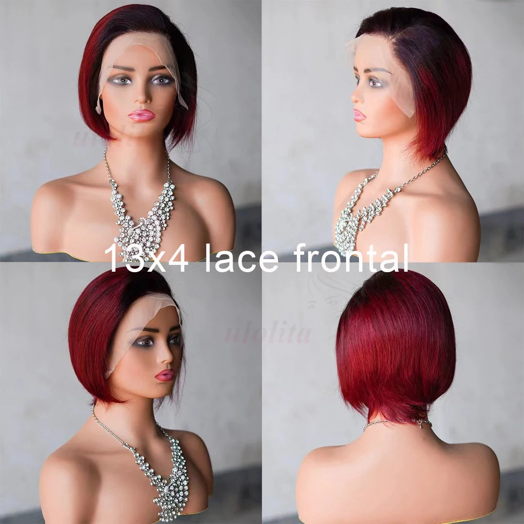 OmbreT1B/99J Short Pixie Cut malaysianRemy Human Hair Wigs To Wear Glueless Straight Hair Perruques Bob Court Cheveux Humains