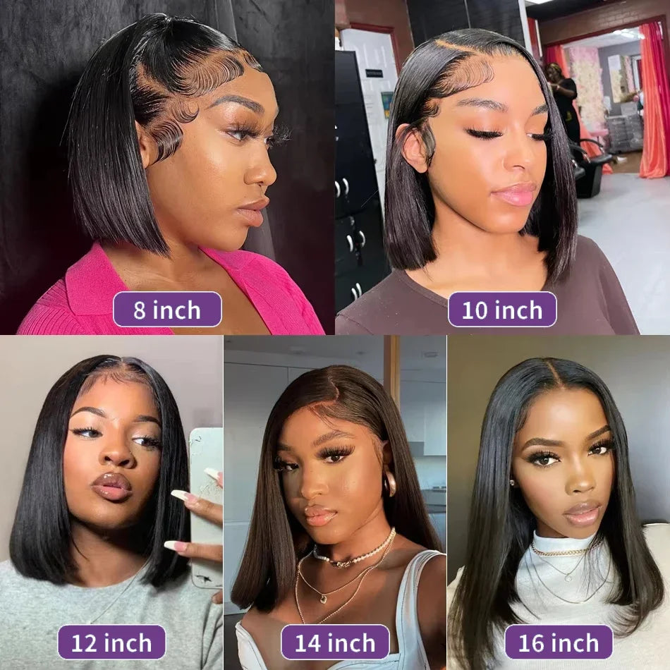 Perruques à lacets 4x4 13x4 en cheveux humains lisses comme des os, perruque bob courte pas chère, perruques frontales en dentelle brésilienne pré-épilées 100% cheveux humains