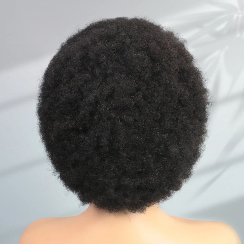 13X4 Lace Frontal Afro Kinky Curly Human Hair Short Pixie Cut Wigs For Women Short Curly Pixie Remy Wig Black Color 250% Density