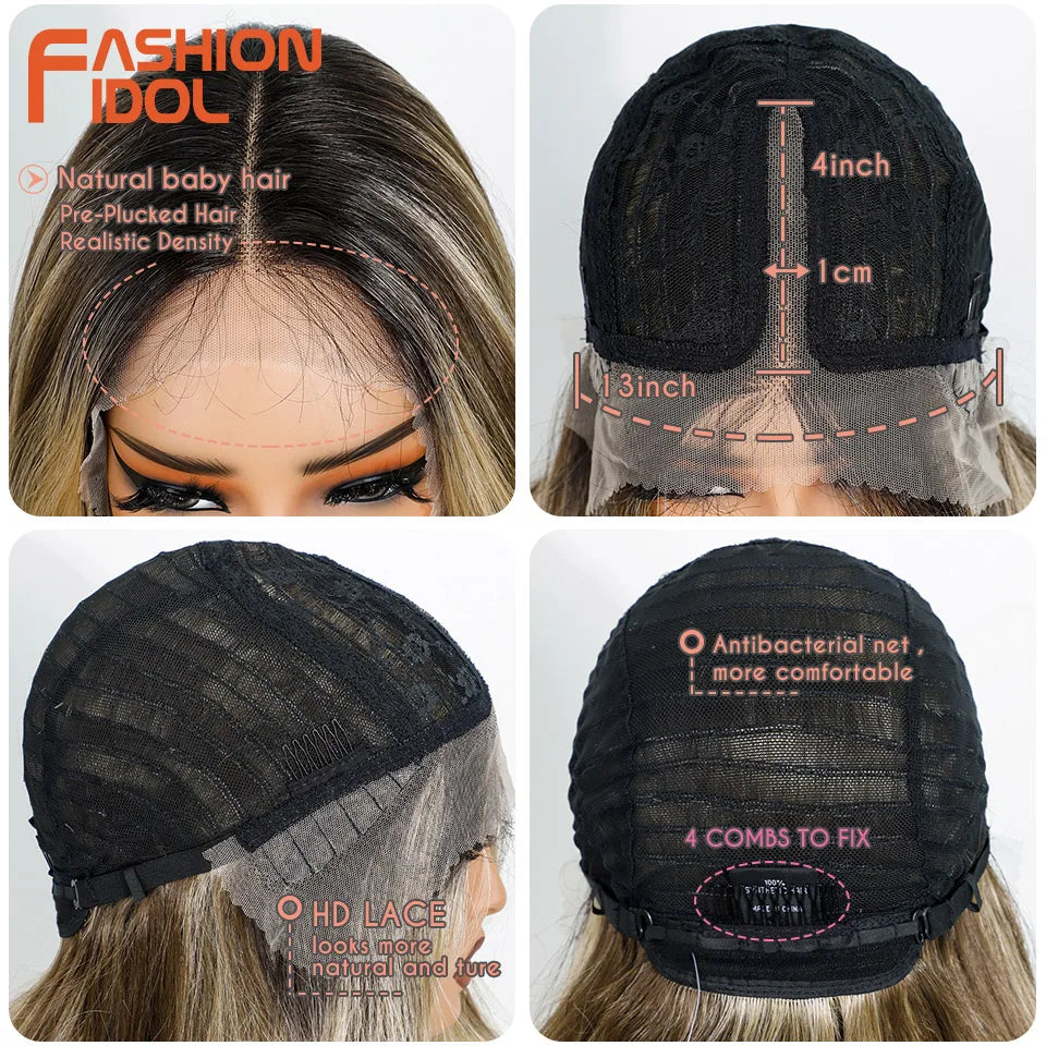 FASHION IDOL 24 Inch Long Loose Body Wavy Lace Front Wigs For Women Pre-Cut Pre Plucked Lace Wigs Ombre Blonde White Cosplay Wig