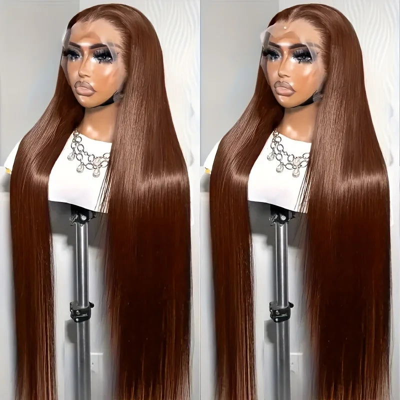 34 Inch #4 Chocolate Brown Straight Lace Front Wigs 13x6 HD Lace Frontal Wig 13x4 Pre Plucked Brazilian Remy Human Hair Wigs 200% 220% Density