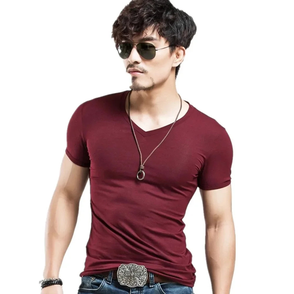 2026 Brand New Men T-Shirt Tops V-neck Short Sleeve Tees Men's Fashion Fitness Hot T-shirt For Male Man T-shirt Size 5XL