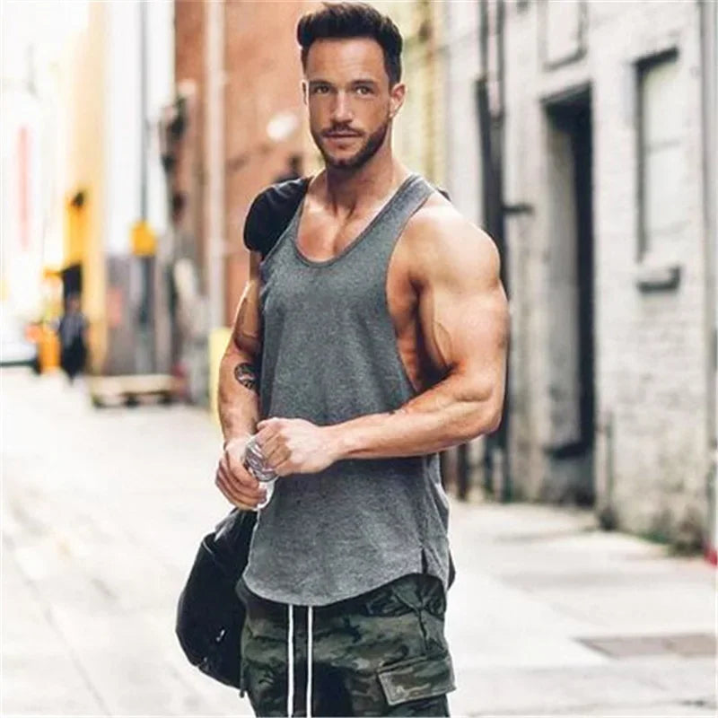 Brand gym clothing cotton singlets bodybuilding stringer tank top men fitness shirt muscle guys sleeveless vest Tanktop