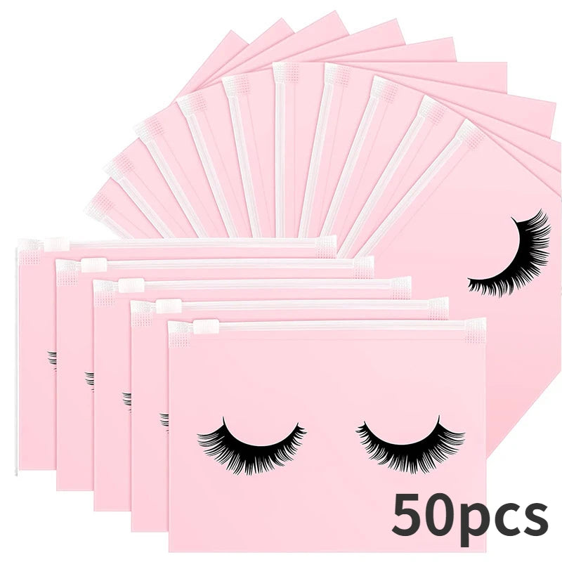 50pcs Eyelash Aftercare Bags Reusable EVA Makeup Bags Toilet Travel Plastic Storage Bag Makeup Pouch Cosmetic With Zipper