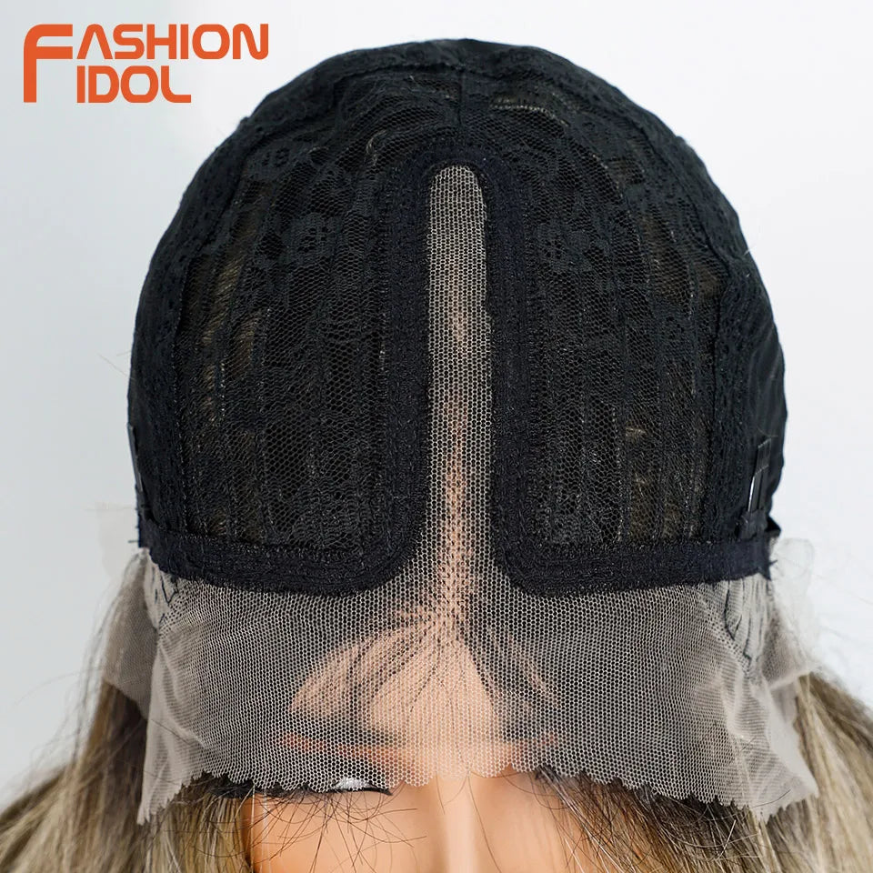 FASHION IDOL 24 Inch Long Loose Body Wavy Lace Front Wigs For Women Pre-Cut Pre Plucked Lace Wigs Ombre Blonde White Cosplay Wig