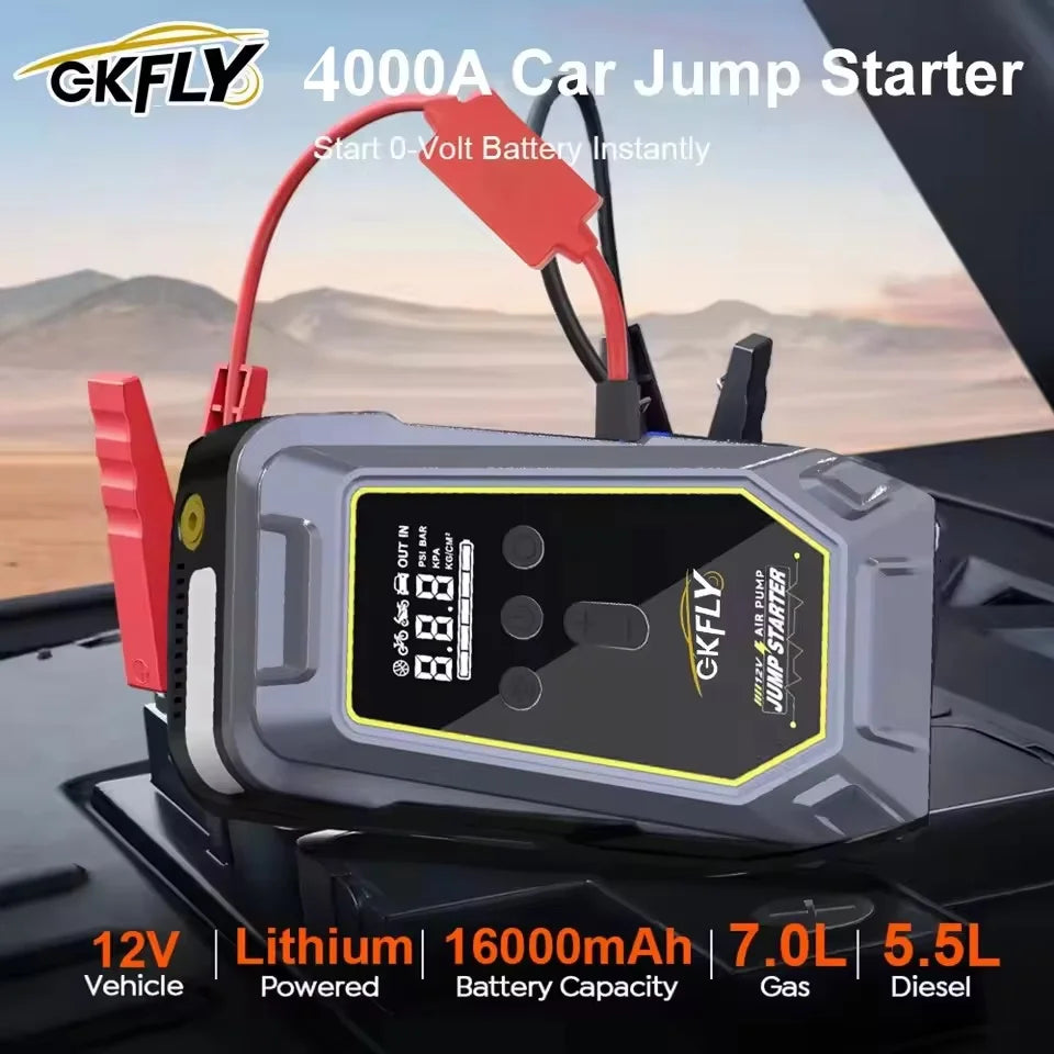 GKFLY 4000A 7000A Car Jump Starter Air Compressor LCD Screen Portable Booster Charger Powerful Car Battery Starting Device