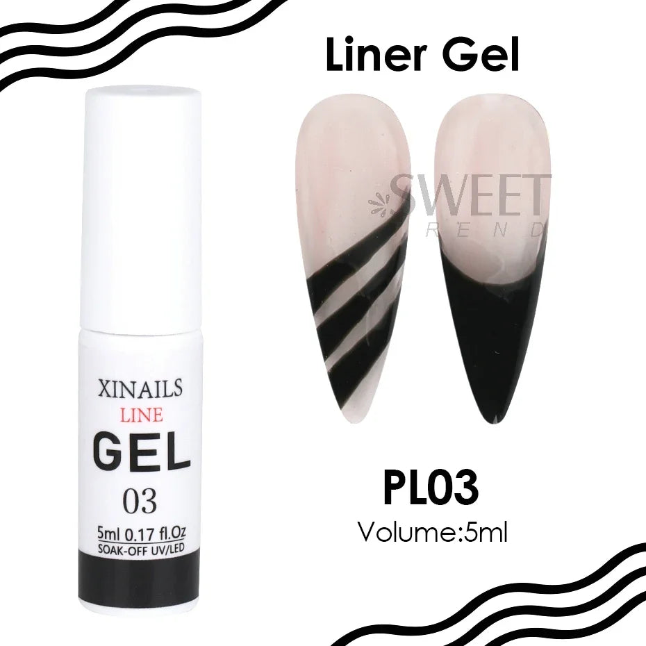 Vernis à ongles gel liner 5ml avec pinceau - Fil soie stylo noir blanc, peinture semi-permanente, outils de graffiti pour dessin et manucure